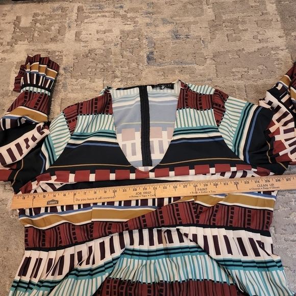 Eloquii Multicolored Pleated Dress Long Sleeve Flare Pleat Cuff Est Size 2X - Picture 5 of 16